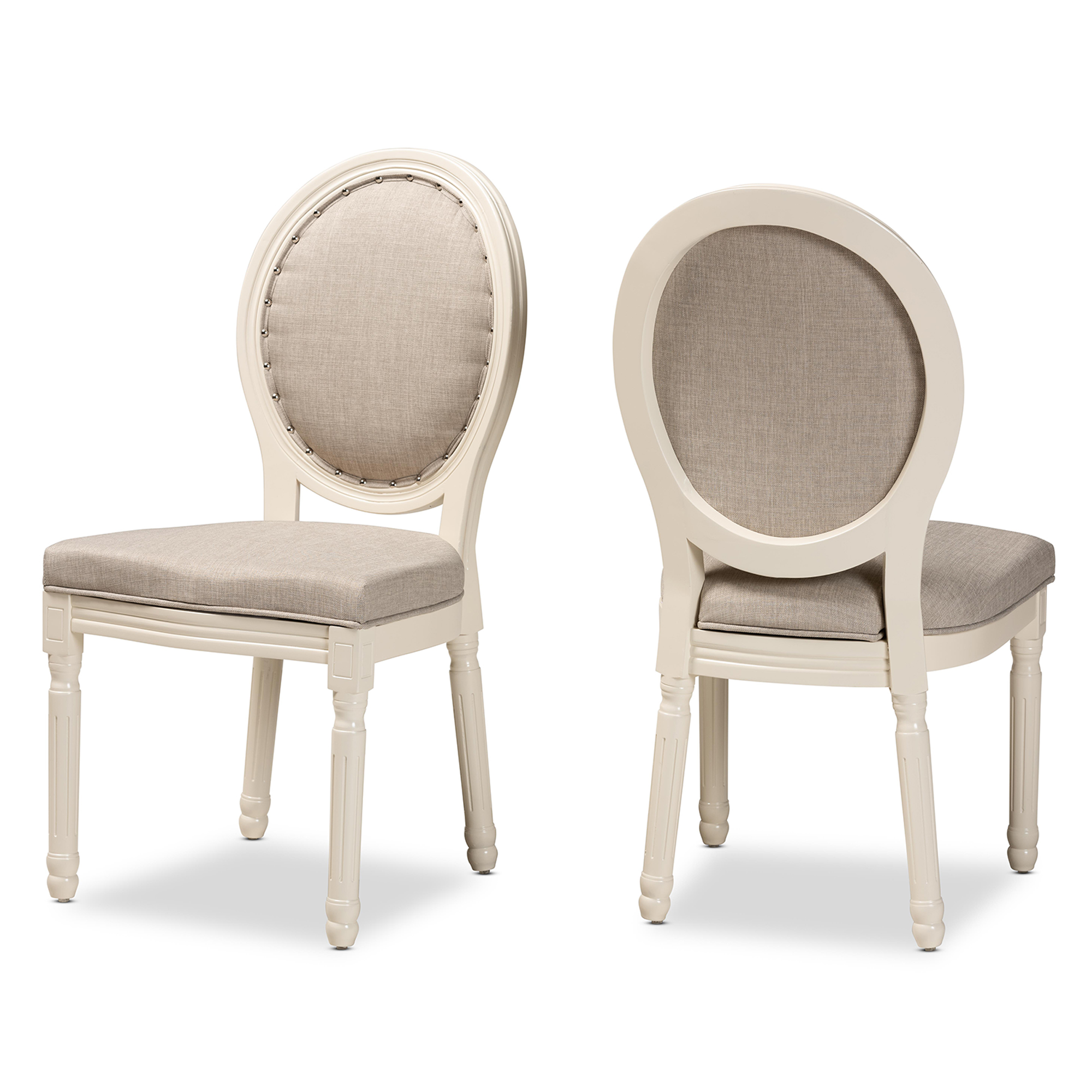 Baxton Studio Louis Traditional French Inspired Grey Fabric Upholstered and White Finished Wood 2-Piece Dining Chair Set